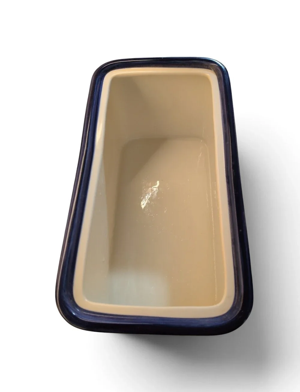 Ceramic Lemon Bread Box with Blue Trim - White and Yellow